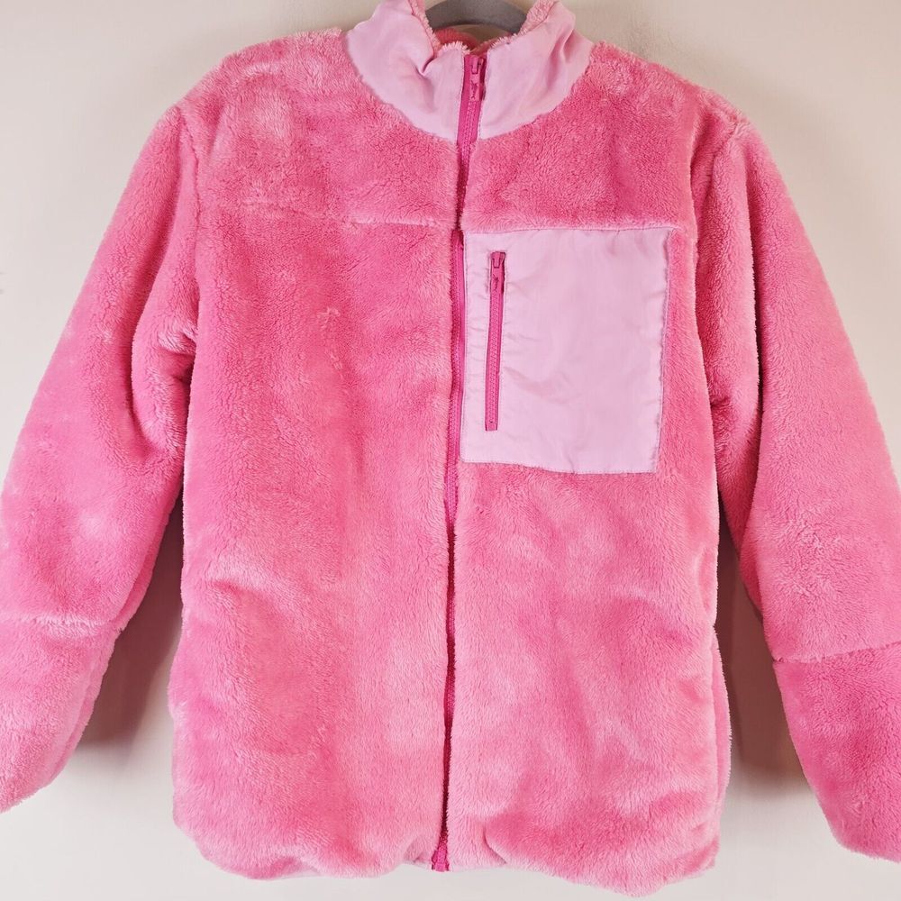 Tommy Bahama Jacket Girls Sz 16 Pink Faux Fur Polyester Long Sleeve Full Zip.C59